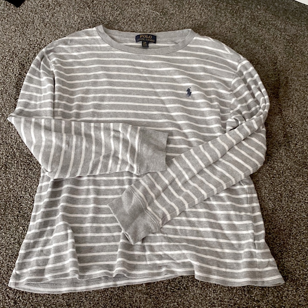 polo ralph lauren gray and white striped long sleeve tee